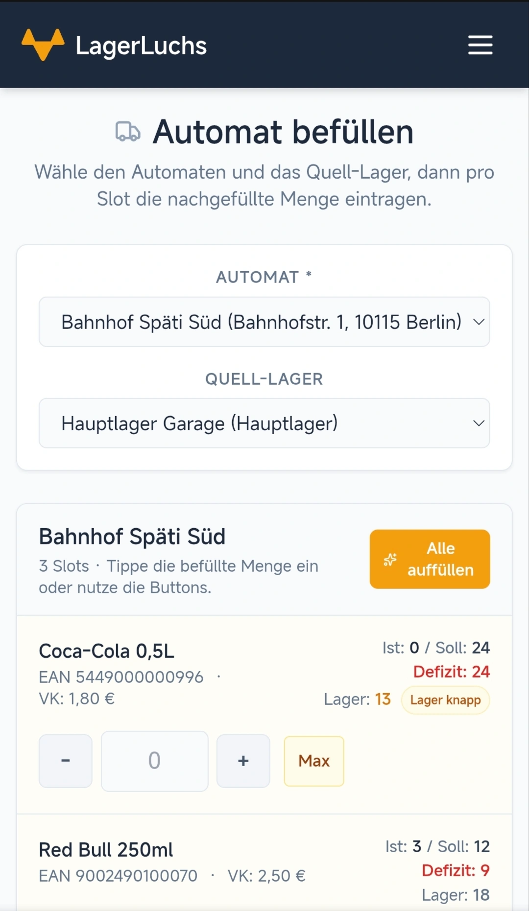 Automat befüllen