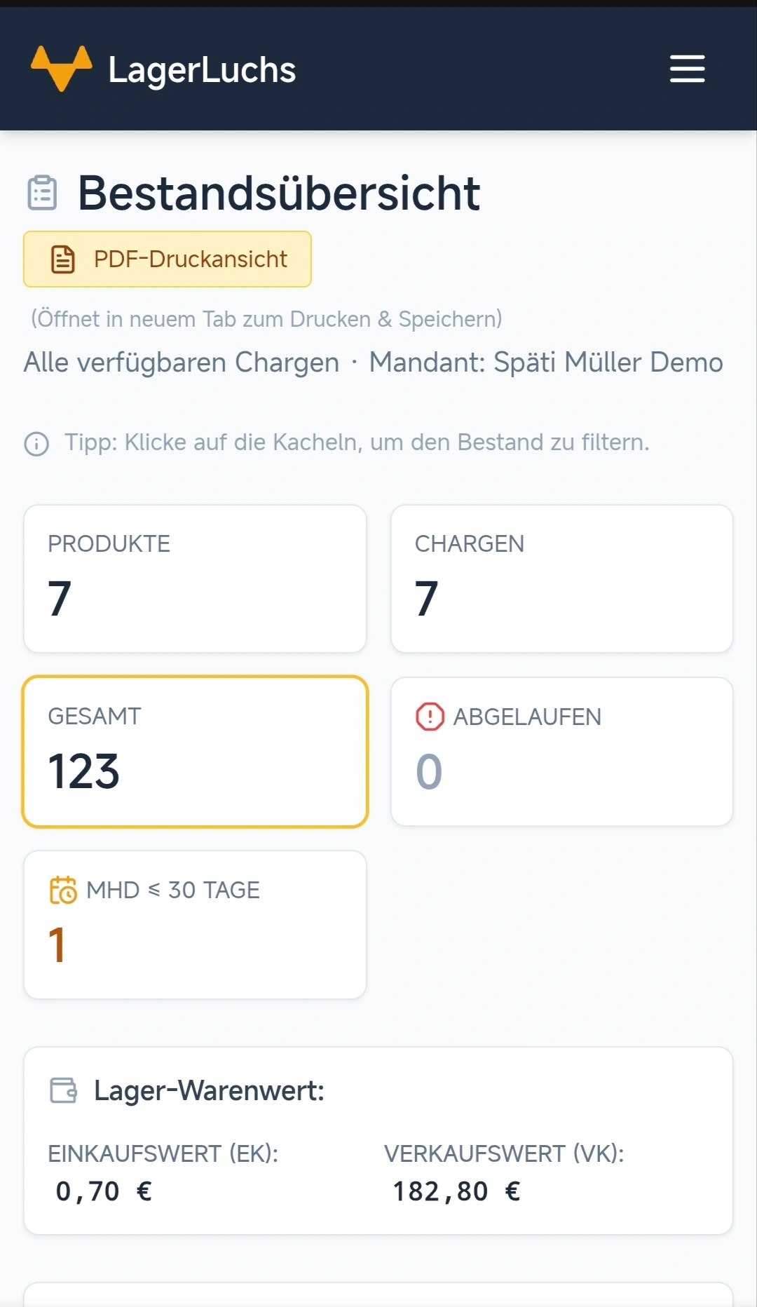 Bestandsübersicht