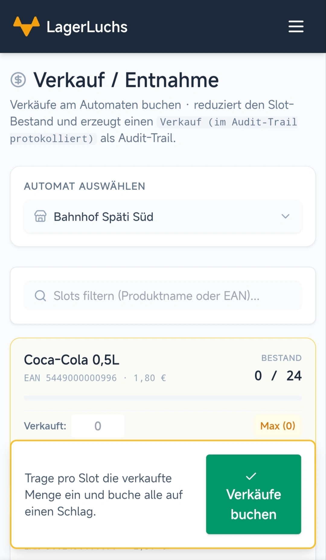 Verkauf & Entnahme
